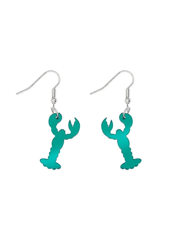 Teal mirror lobster earrings