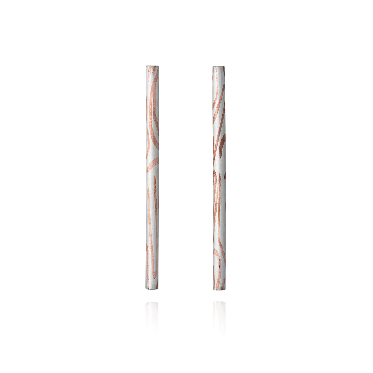 Silver with Copper Inlay Tubular Earrings