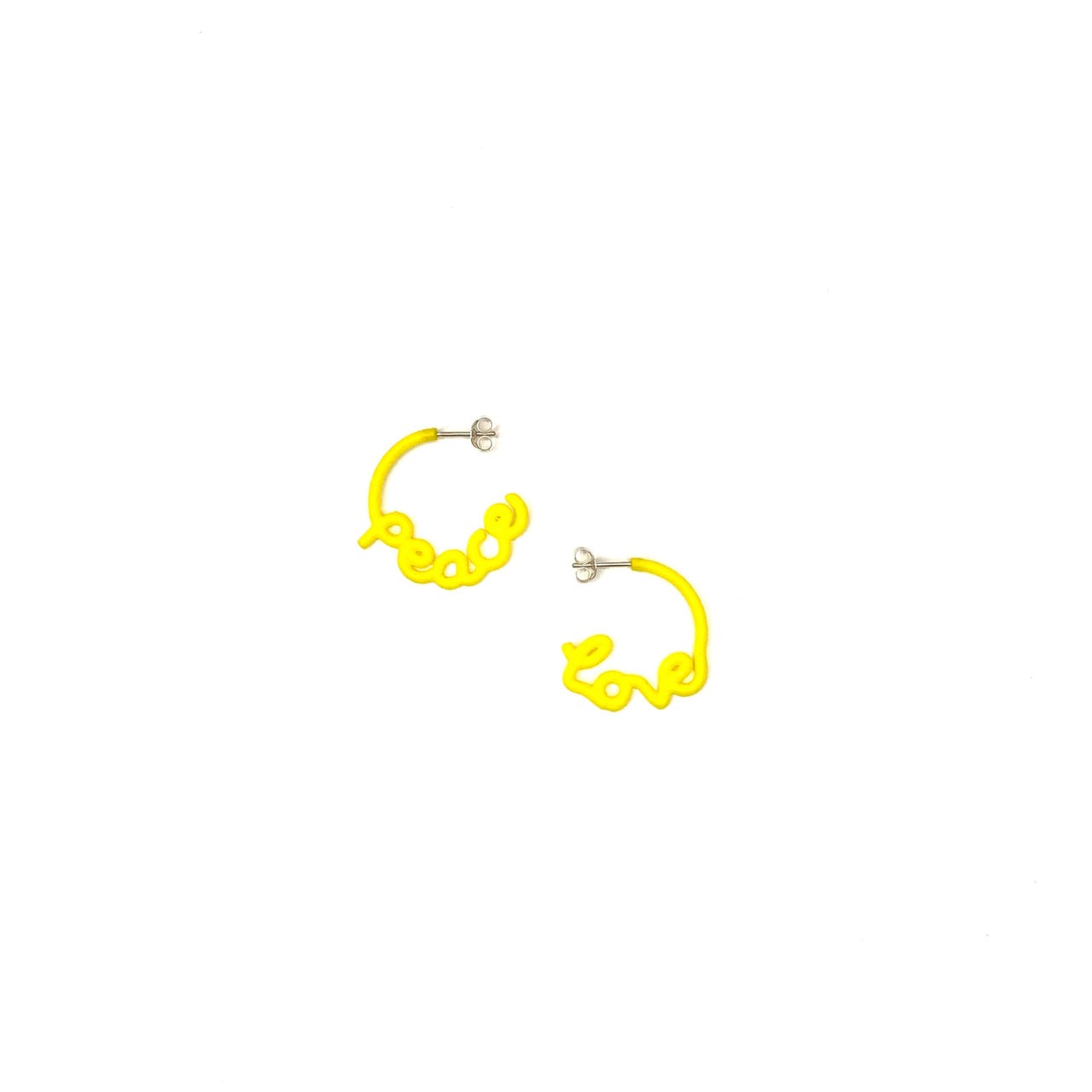 Yellow 'Peace & Love' Small Hoops