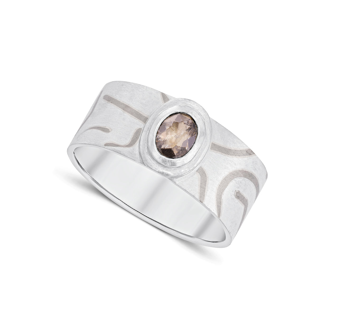 Statement Inlay Ring with White Gold Inlay and Diamond