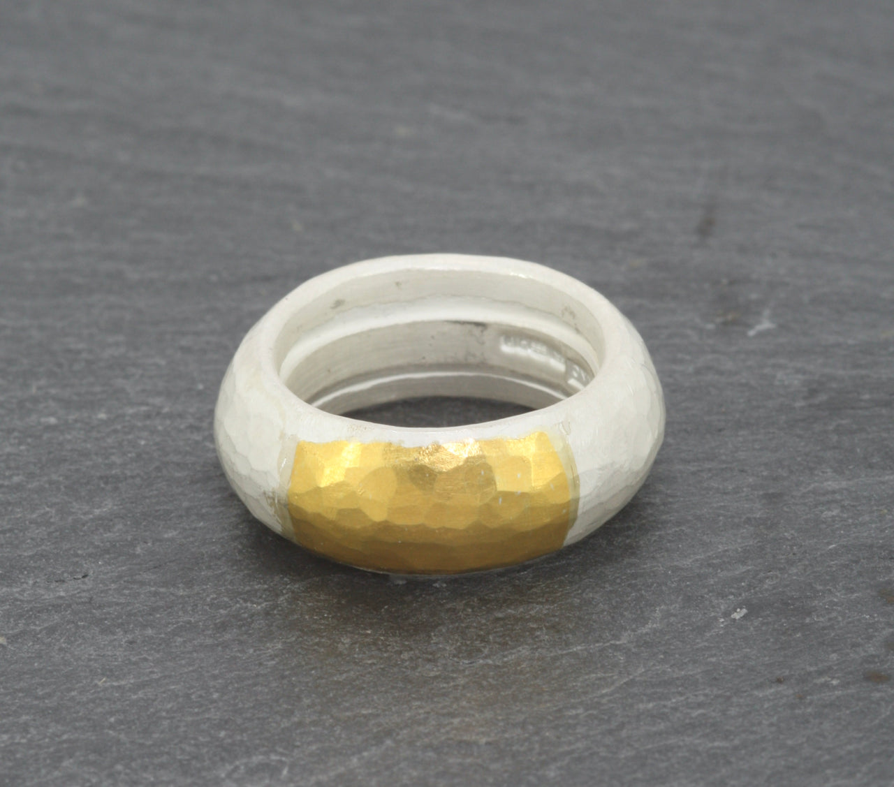 Forged fine silver ring with 22ct gold detail