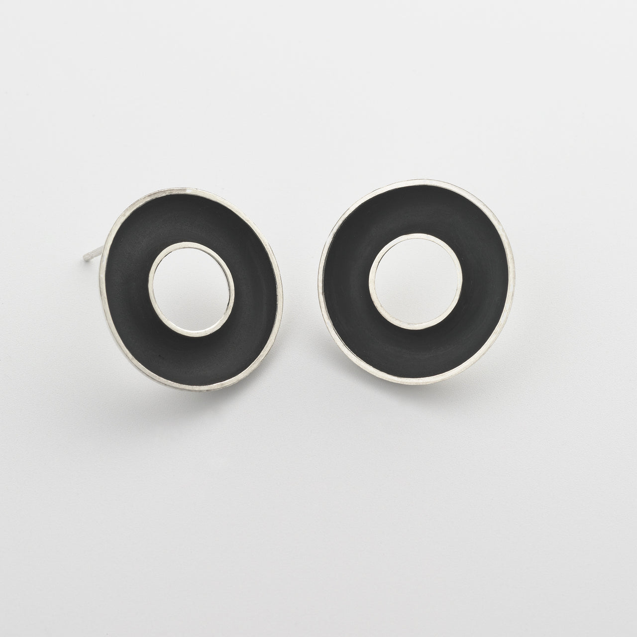 Medium Oxidised Concave Torus Earrings