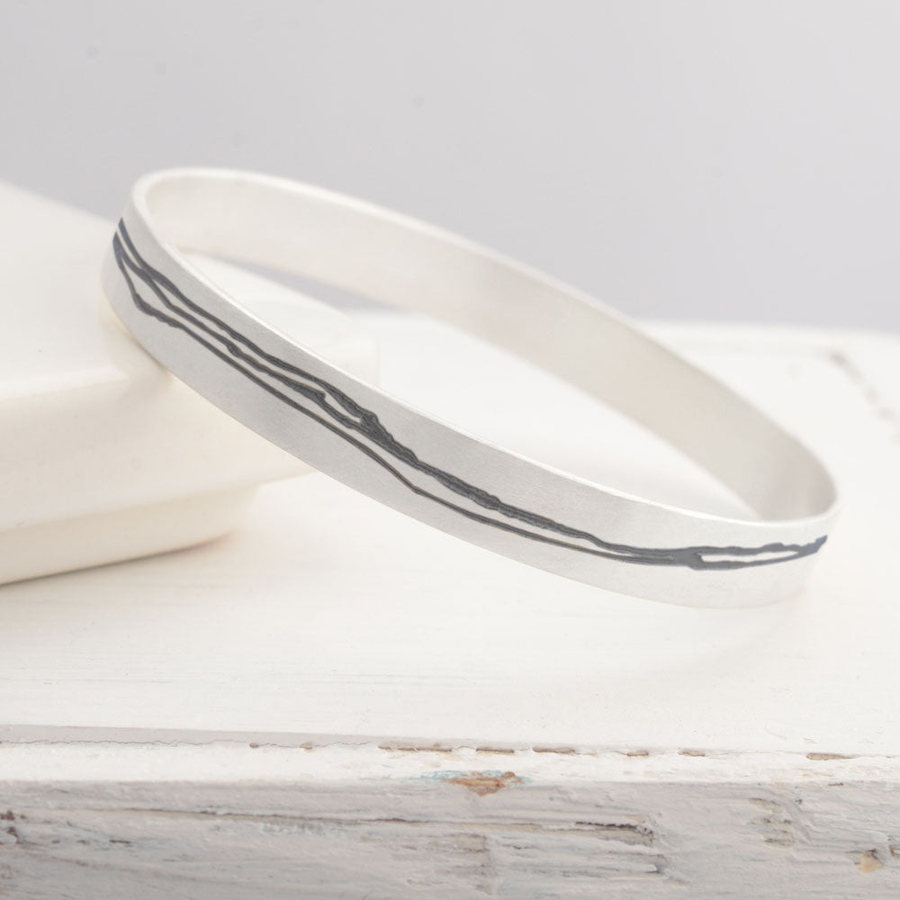Etched Silver Bangle -Narrow