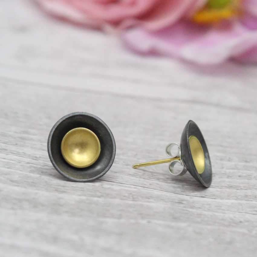 Halo Two-in-One Studs, Oxidised Silver & Gold Plate - small