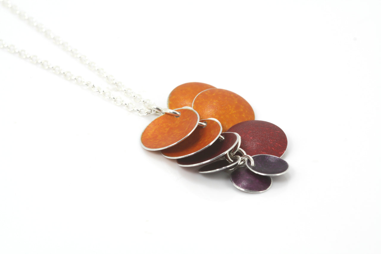 Orange and Burgandy 10 Disk Cluster Necklace