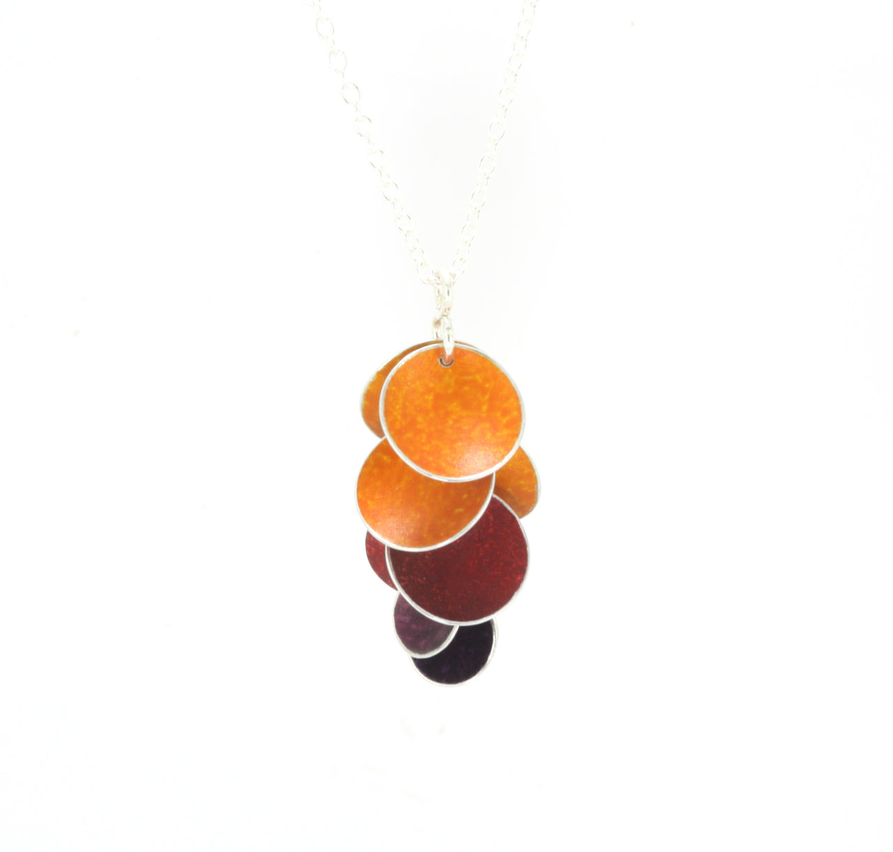 Orange and Burgandy 10 Disk Cluster Necklace