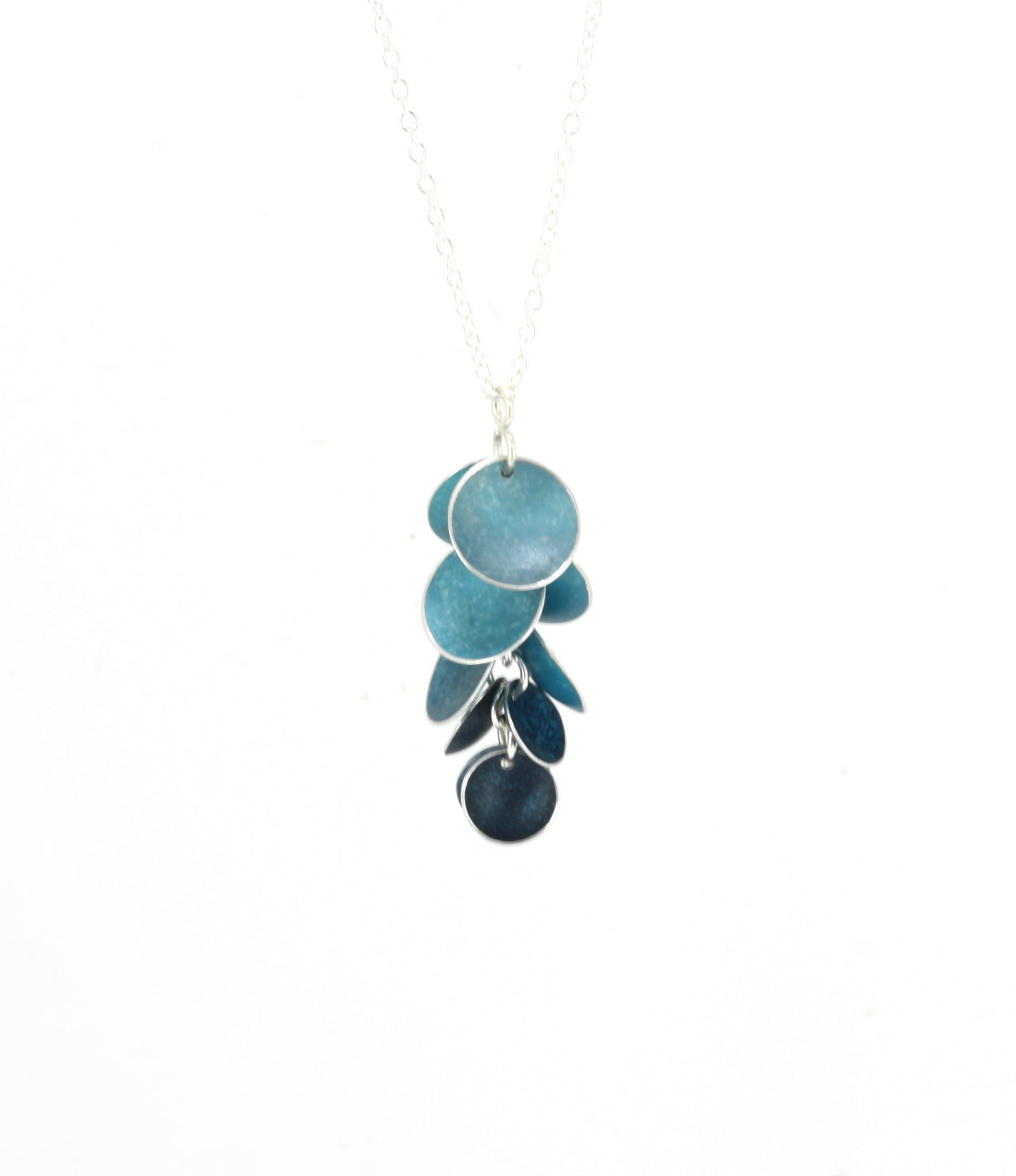 Blue, Grey Blue and Petrol 10 Disk Cluster Necklace