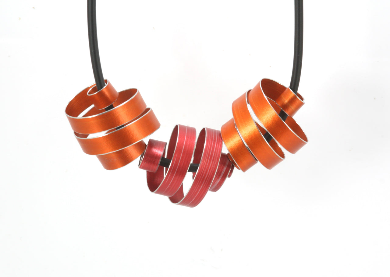 Orange and Burgandy Triple Coil Necklace