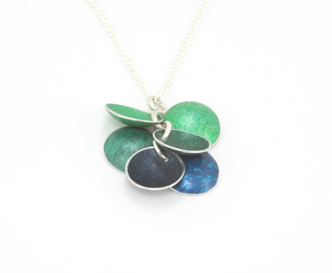 Green, Forest and Petrol 6 Disk Cluster Necklace