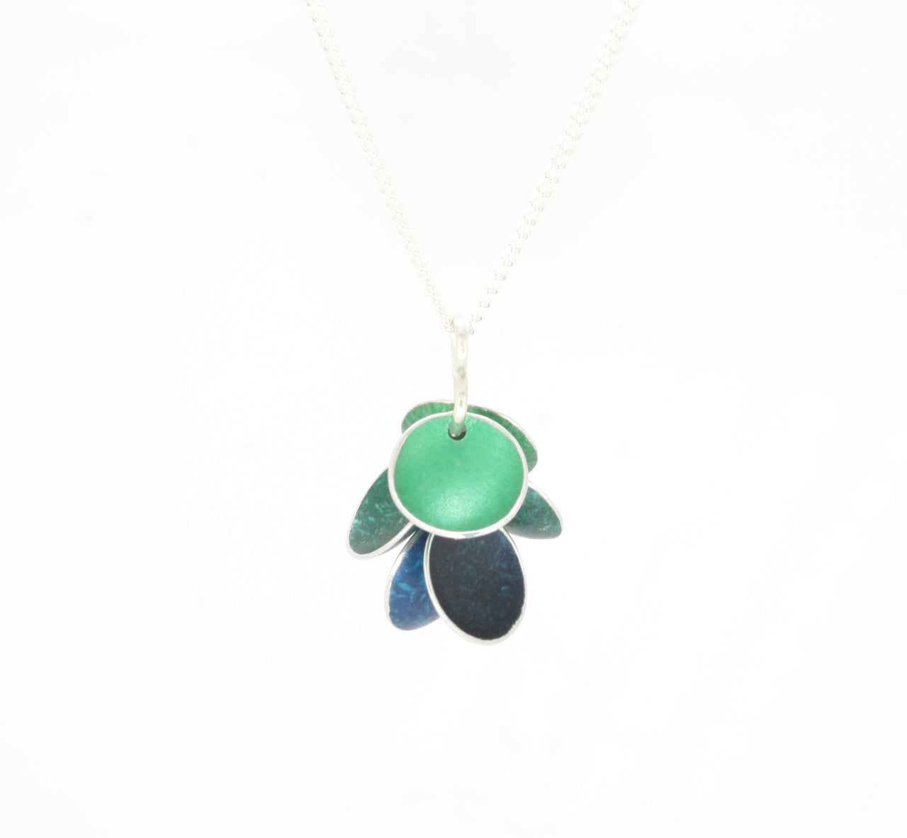 Green, Forest and Petrol 6 Disk Cluster Necklace