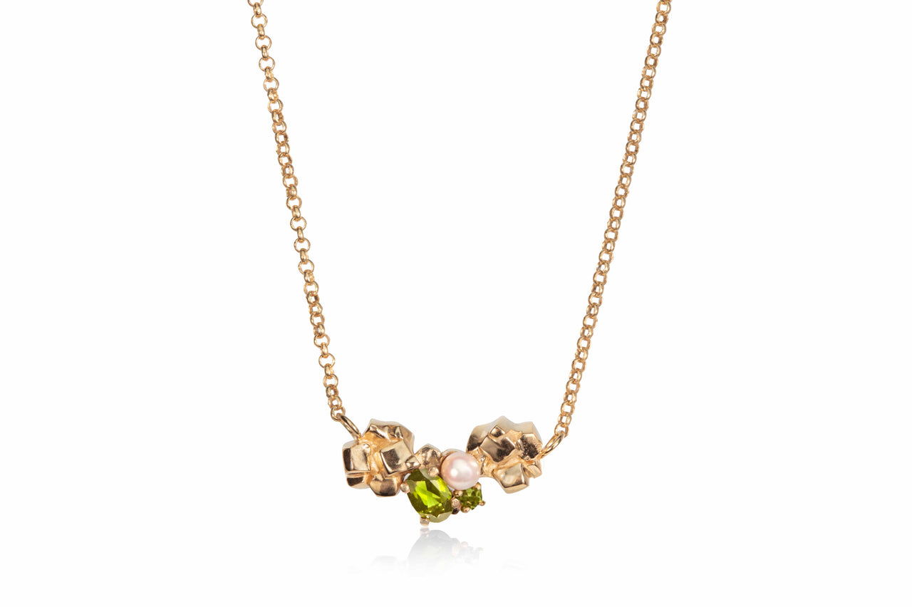 Peridot and Pearl Cluster Necklace