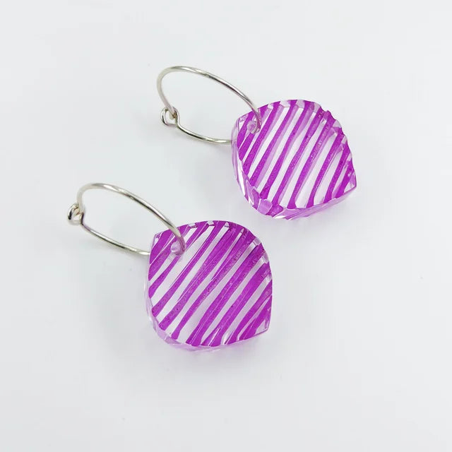 Acrylic Purple Petal Hoop Earrings