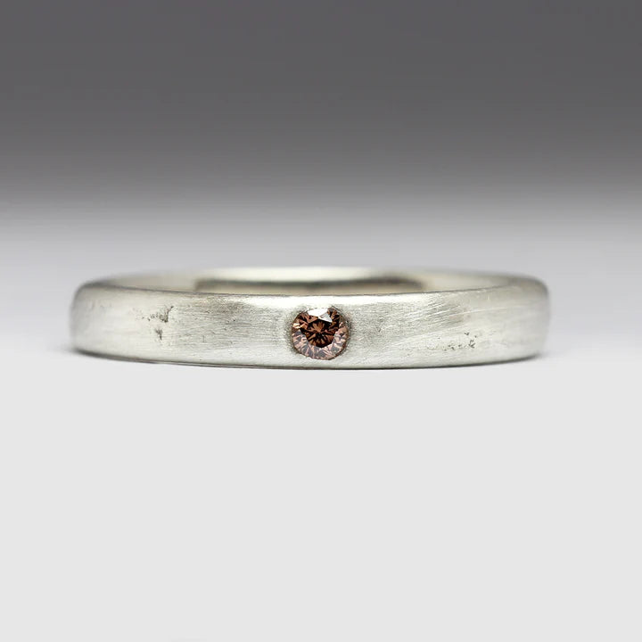 Silver Sandcast Ring with Flush Set Brown Diamond