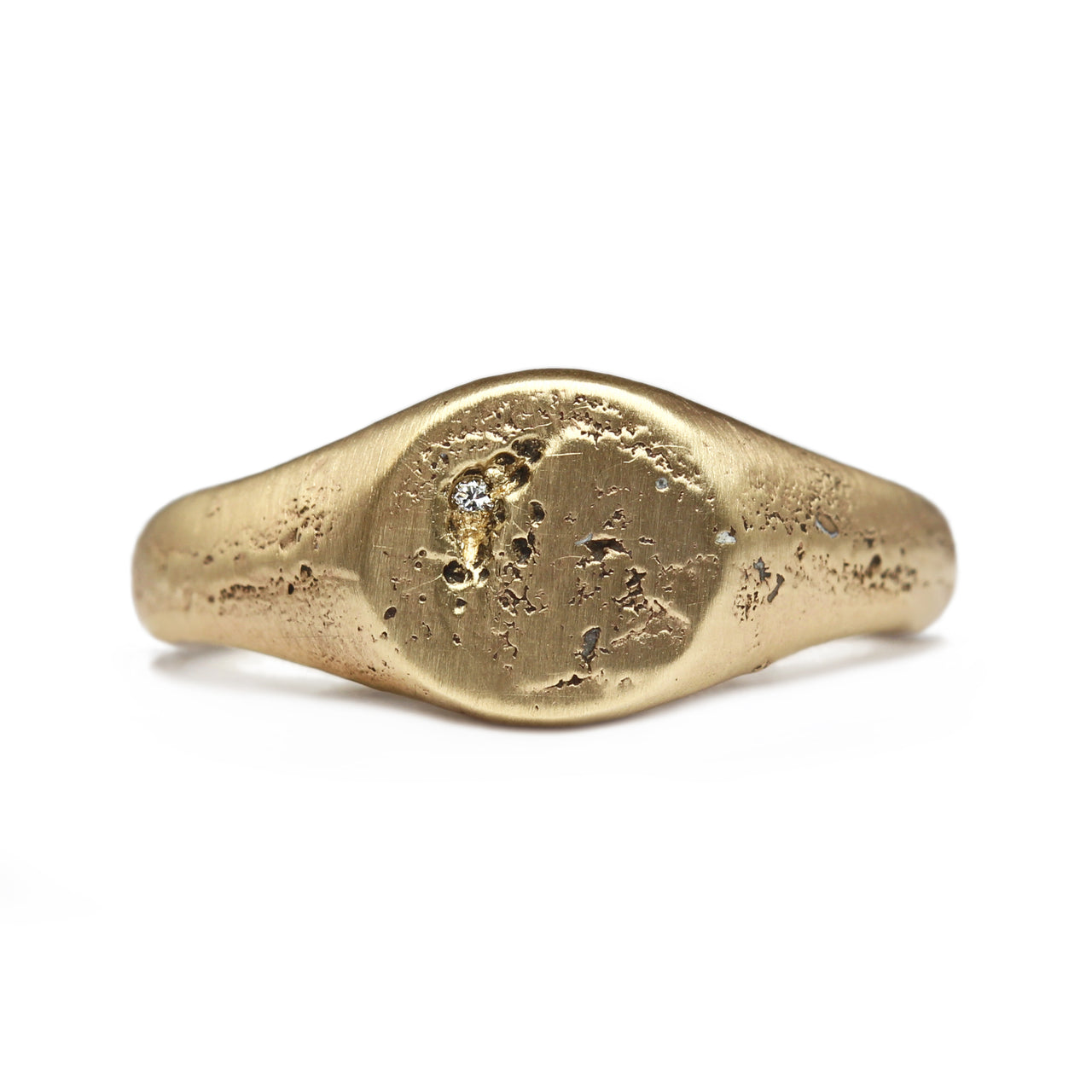 9ct Yellow Gold & Vintage Diamond Sandcast Signet Ring
