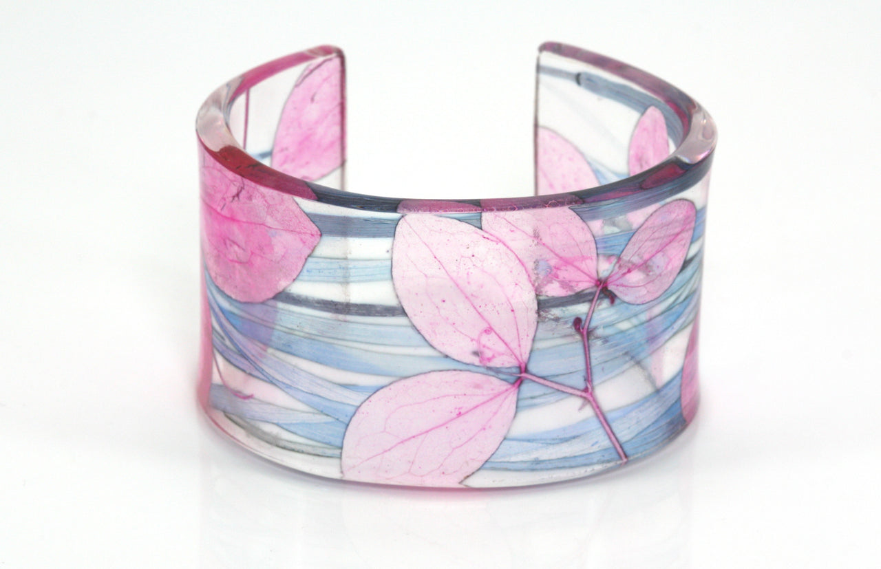 Pink / Blue Sweetpea and Grass Cuff