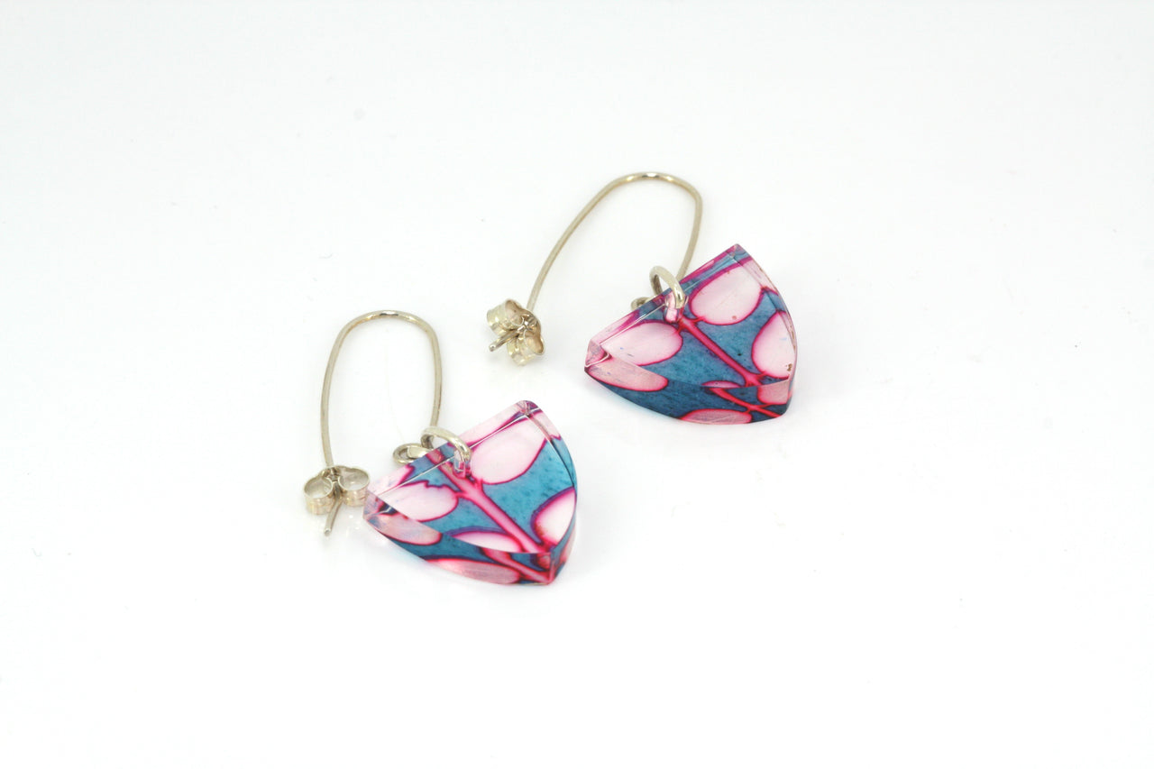 Pink and Blue Box Leaf Earrings