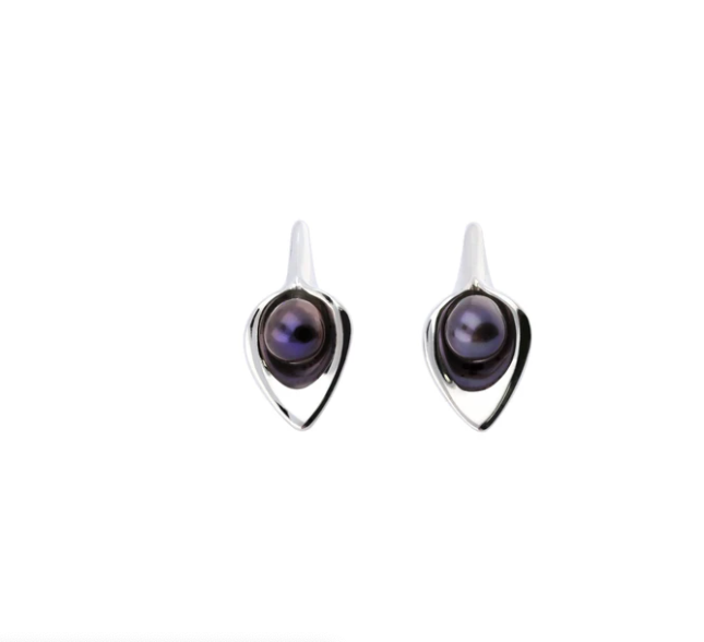Lily Small Studs - Peacock Blue Pearl