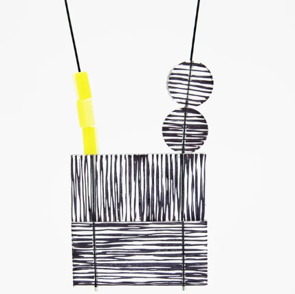 Acrylic Square Balance Necklace- Black & Yellow