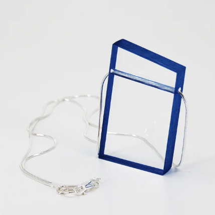 Clear Acrylic Block Necklace With Blue Edges