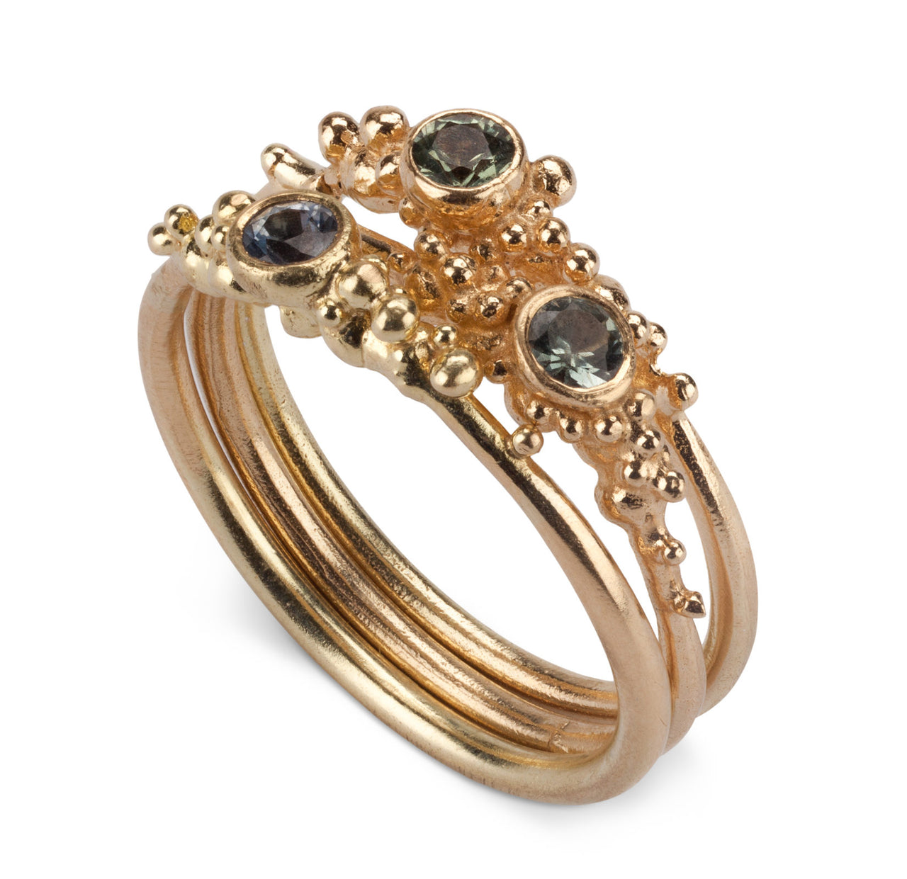 Green Sapphire & 18ct Gold Stacking Ring Trio
