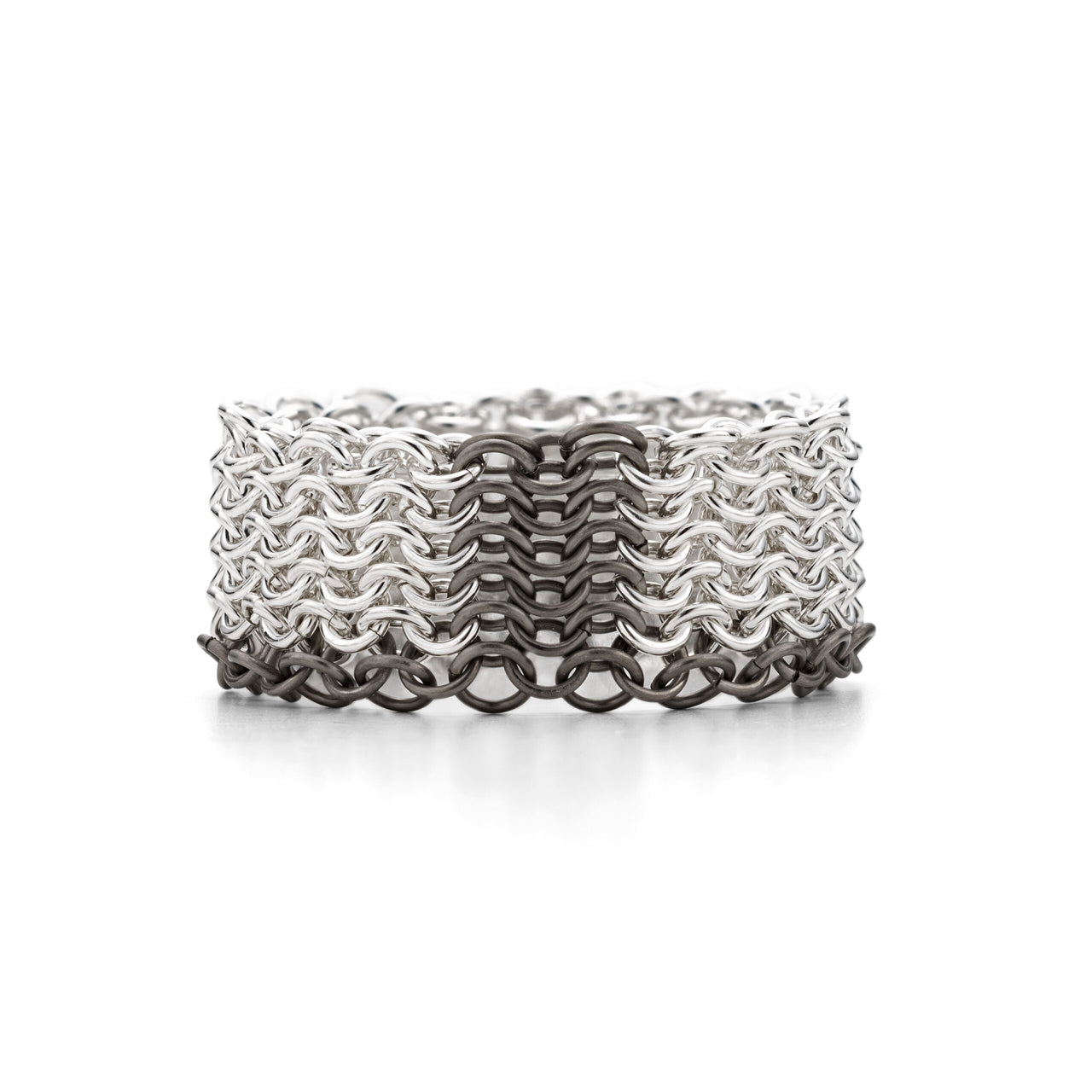 T Silver & Titanium Chainmail Ring