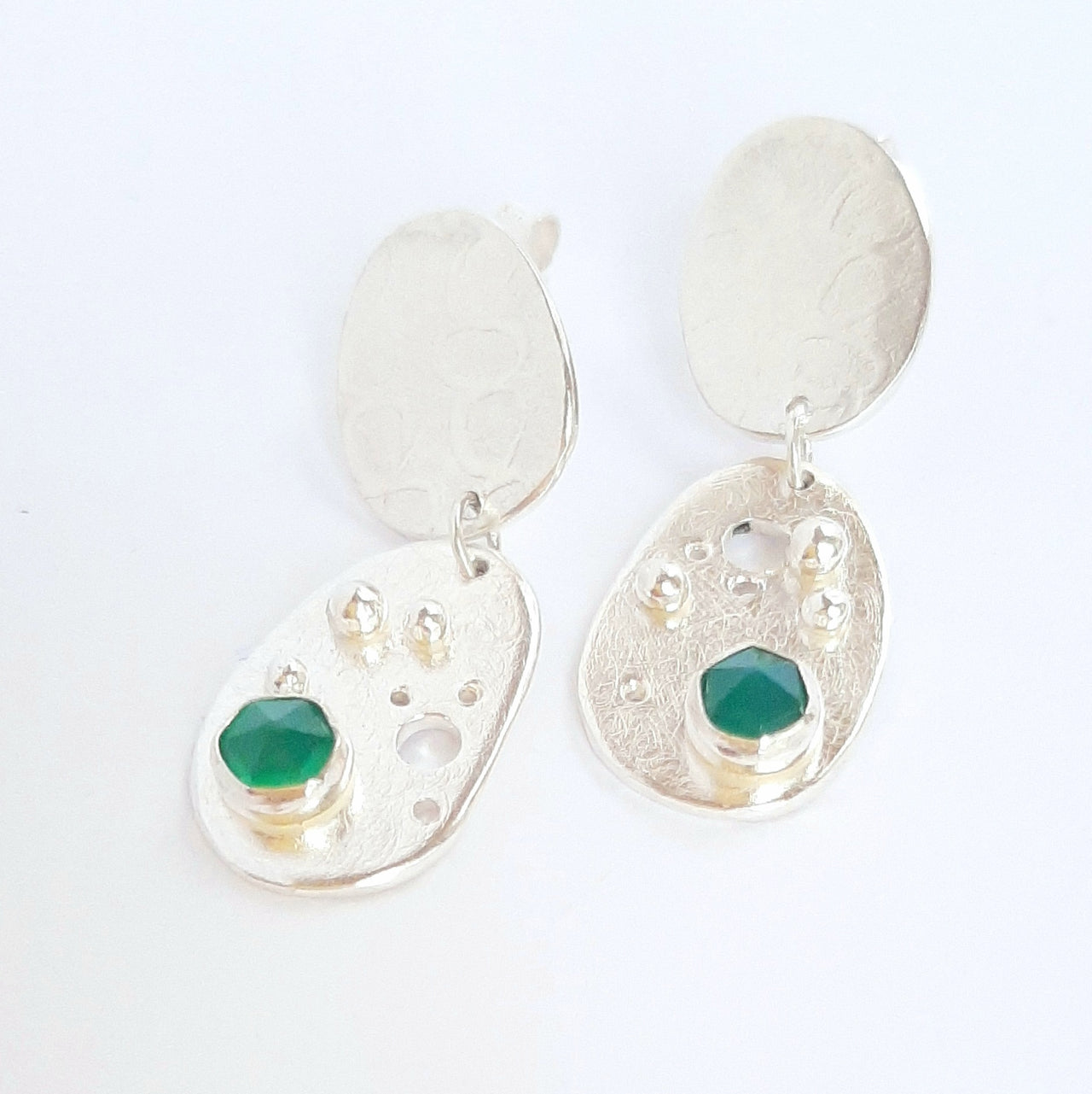 Sea Pool Silver & Green Agate Drop Earrings