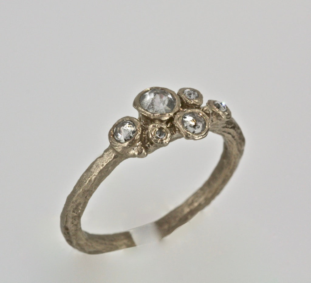 Rose Cut Grey Diamond & 18ct White Gold Ring