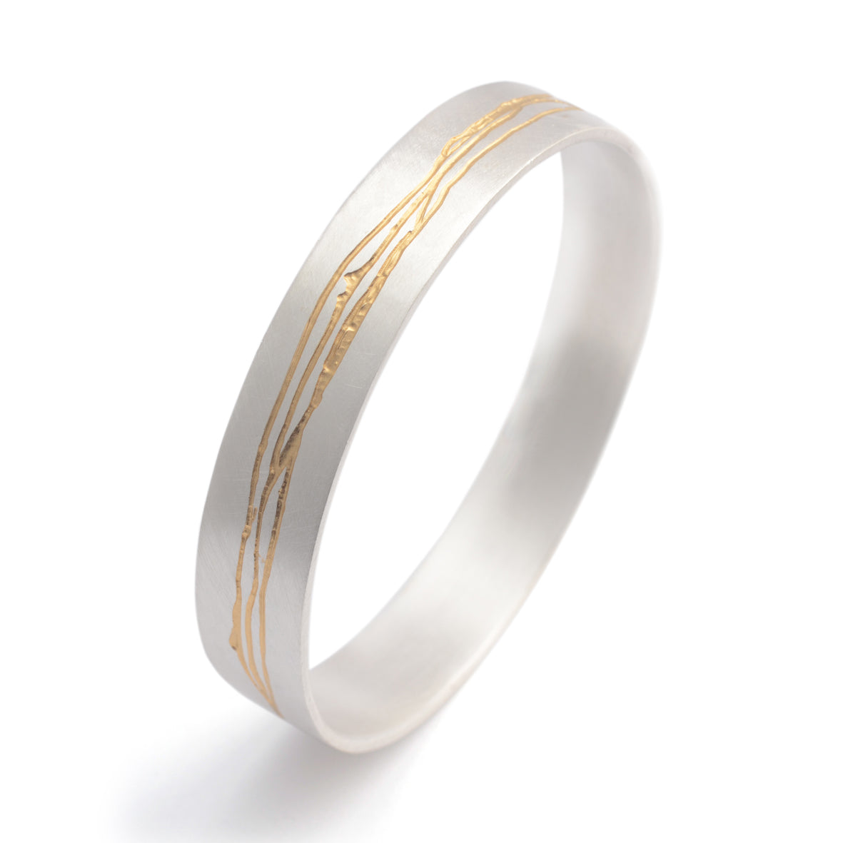 Gold Etched Silver Bangle Wide