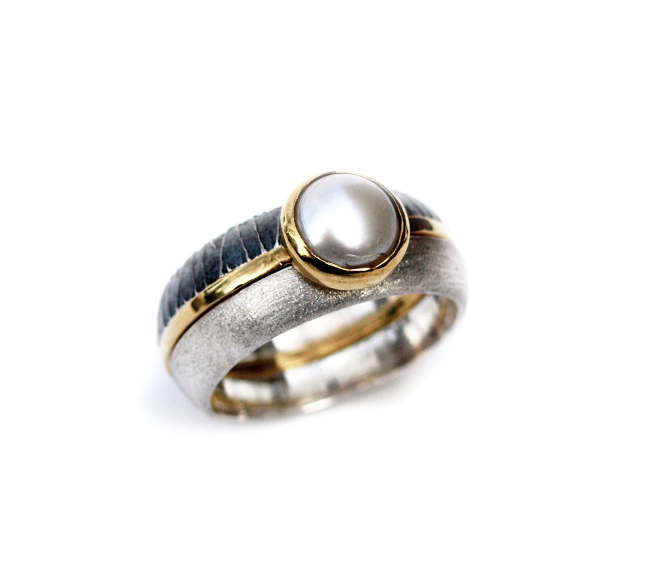 Set of Three Duotex Rings - Gilded Pearl