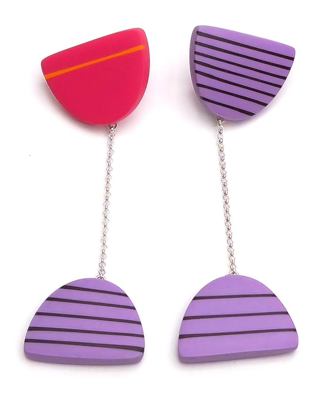 Half Moon Mismatched Resin Earrings - Lilac, Maroon, Cerise and Orange