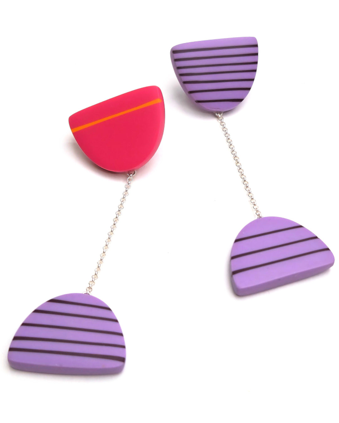 Half Moon Mismatched Resin Earrings - Lilac, Maroon, Cerise and Orange
