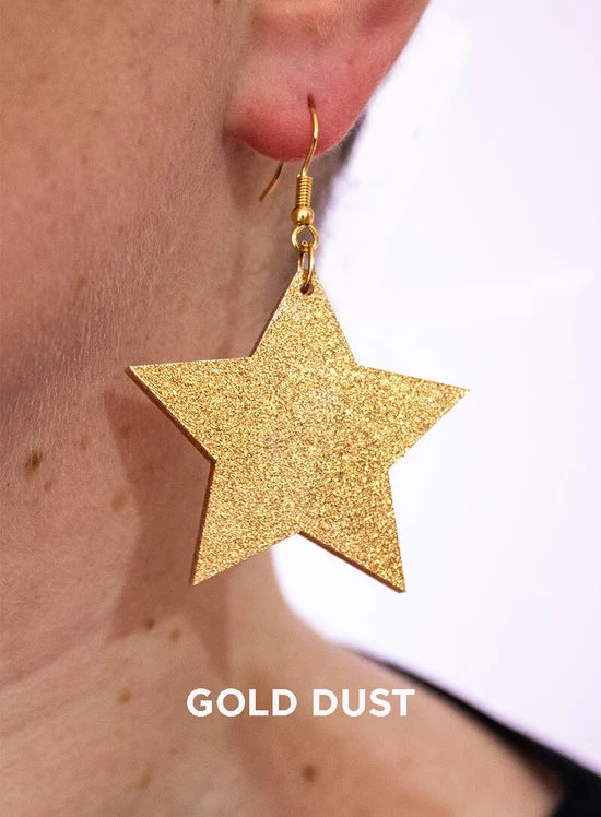 Large gold glitter star earrings