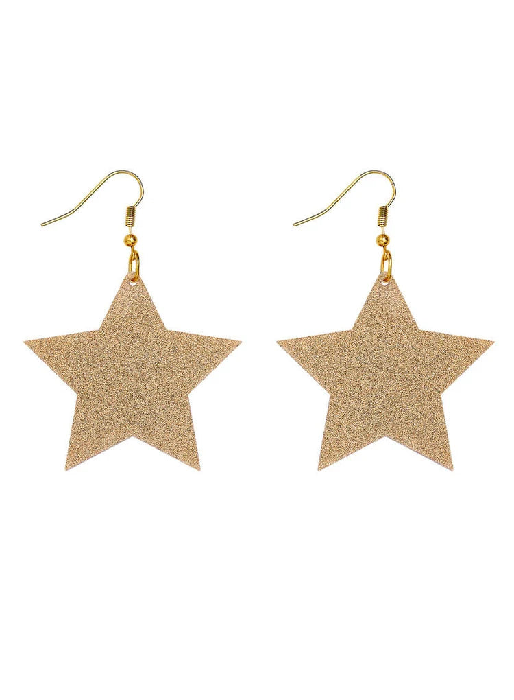 Large gold glitter star earrings