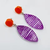 Acrylic Orange and Purple Leaf Dot Earrings