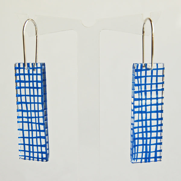 Blue Grid Drop Earrings