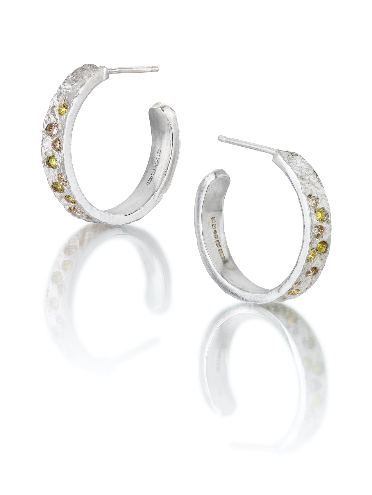 Mordicum Etched Hoops with Diamonds