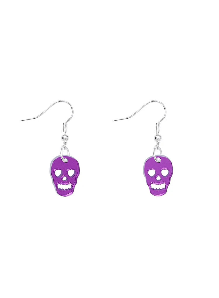 Purple mirror skull earrings