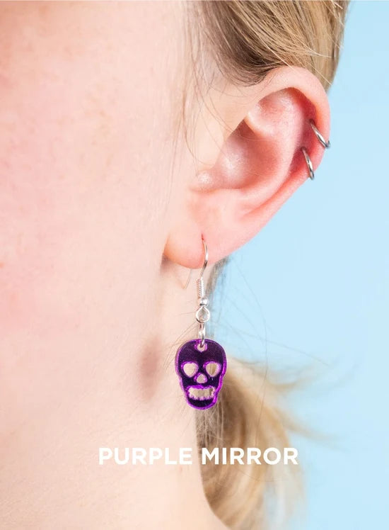 Purple mirror skull earrings