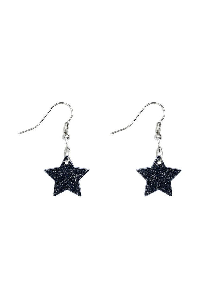 Black glitter star charm earrings