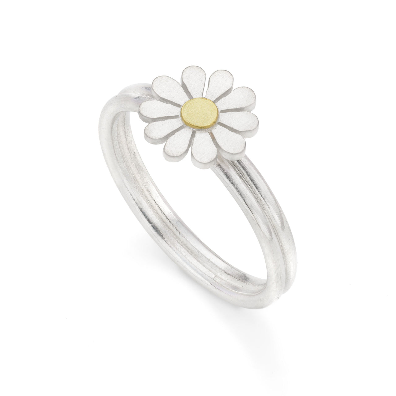 Sterling Silver Tiny Daisy Ring with 18ct Gold