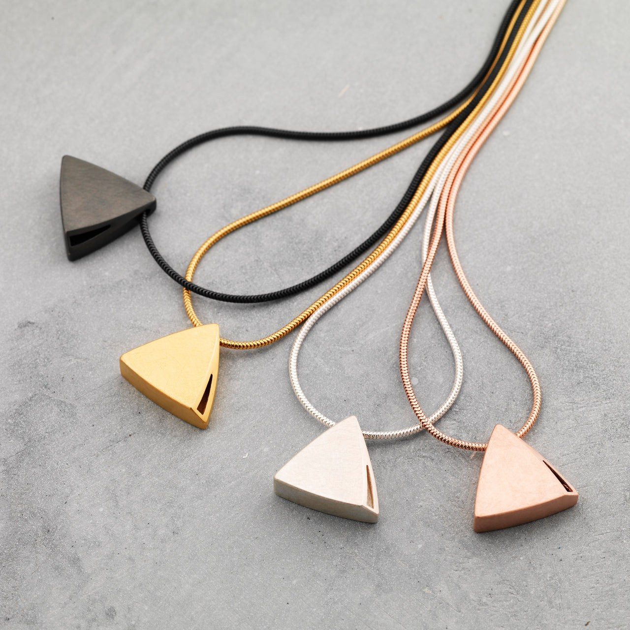Curved Curves Triangle Necklace Oxidised Silver