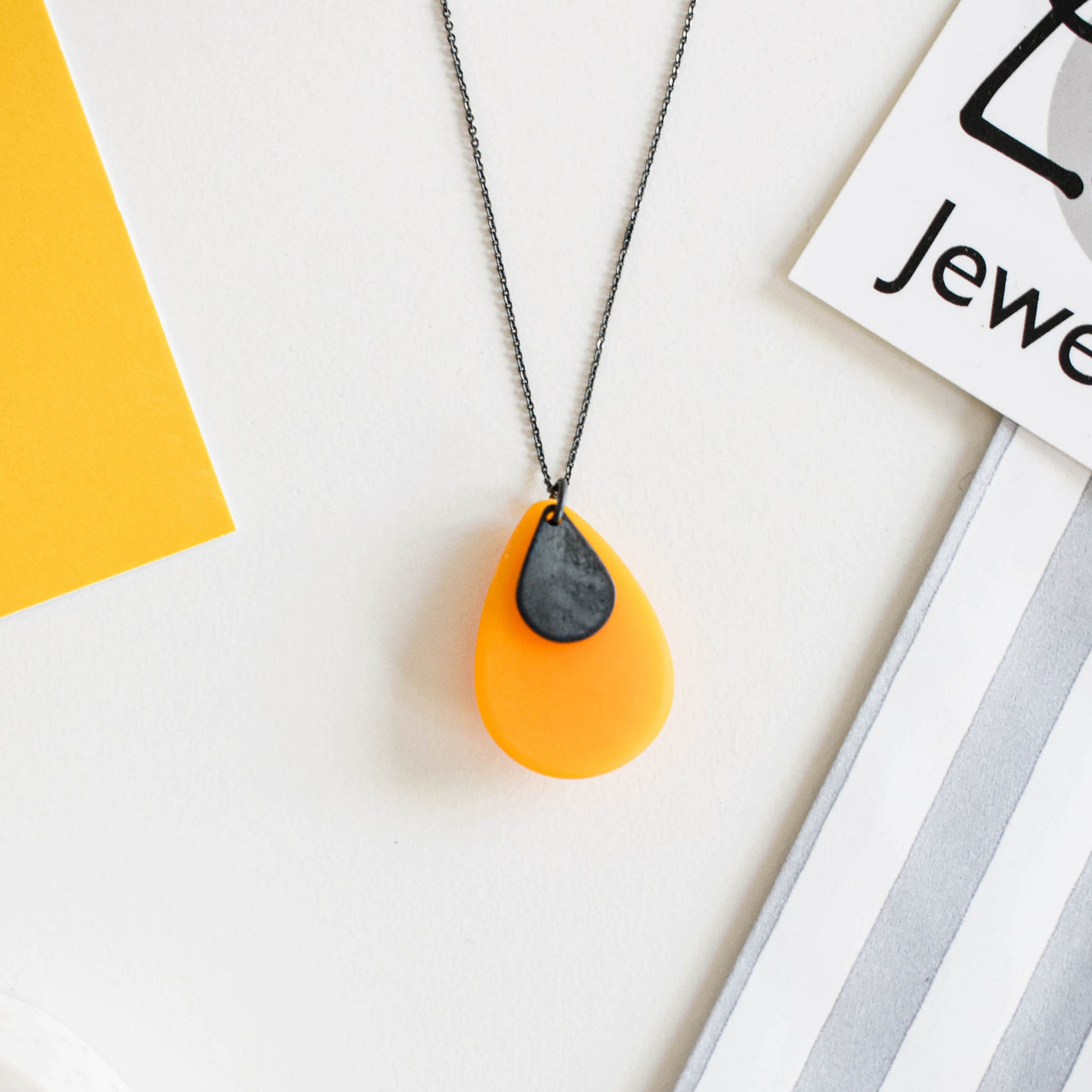 Yellow Resin Teardrop Pebble Pendant