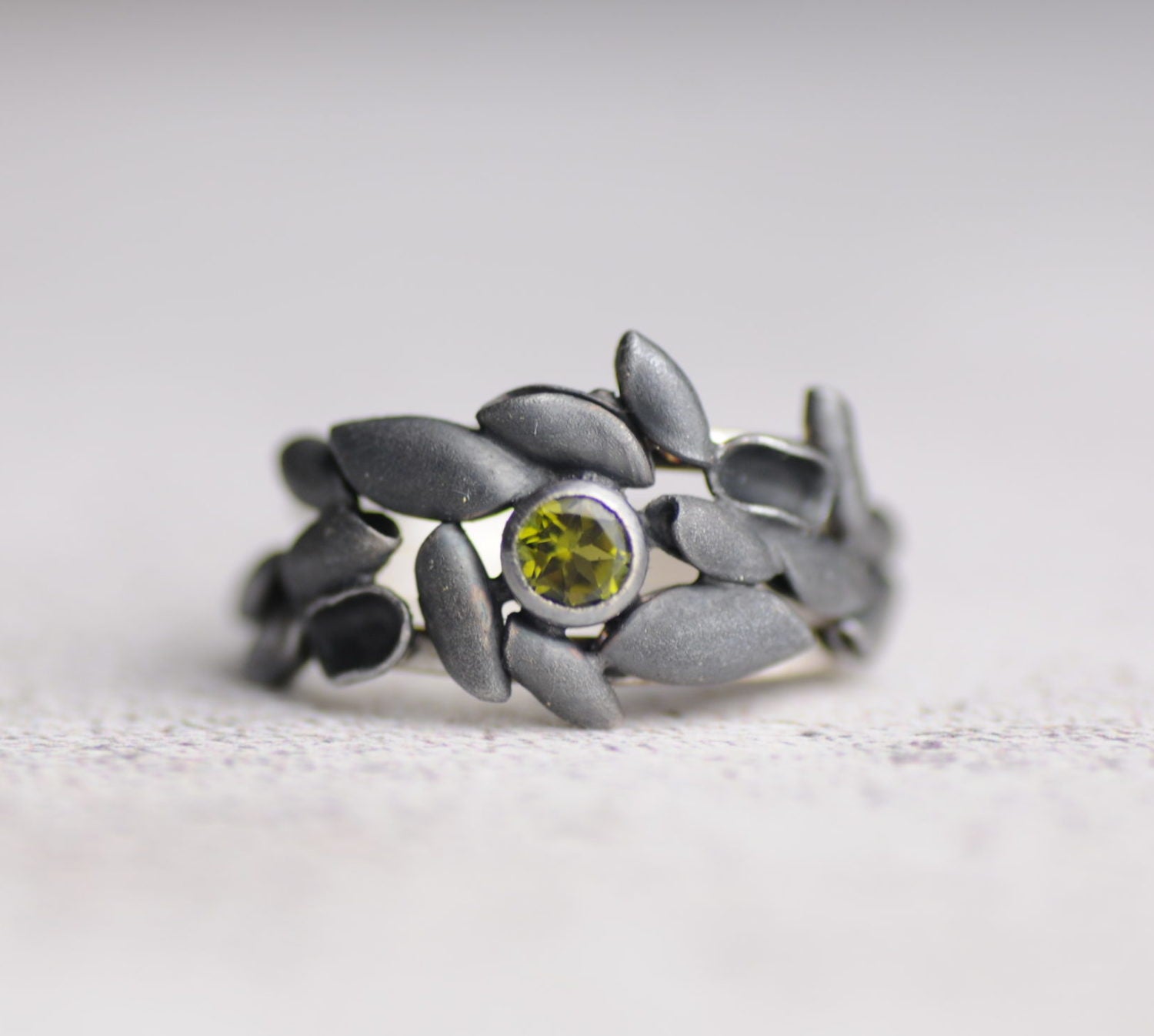 oxidised silver and green tourmaline ring